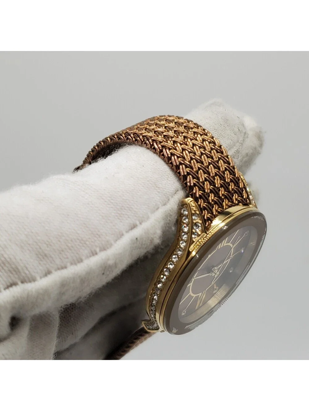 Ann Klein Gold Tone Rhinestone Case Watch Women 30mm New Battery